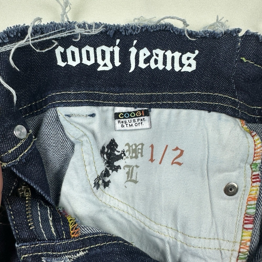 COOGI Y2K Denim Mini Skirt Women's Size 1/2 Jean Skirt Embroidered Distressed - Picture 9 of 12